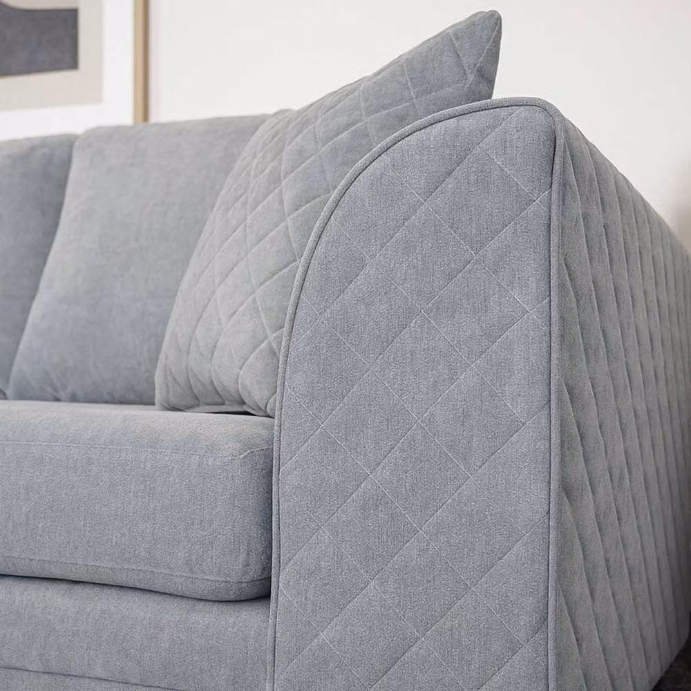 Furnishings For Less UK 2 Seater Quilted Chenille Fabric Sofa in Grey with Scatter Cushions and Removable Covers – 2