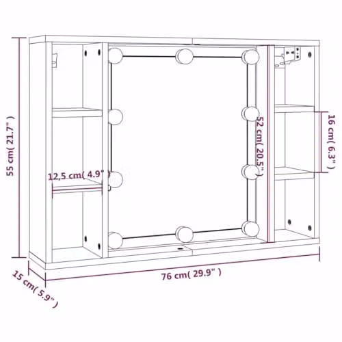 vidaXL Modern Black Mirror Cabinet with LED Lighting, W/D/H: 76 x 15 x 55 cm – 3