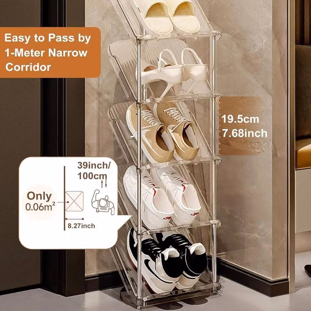FORGEVIO 6 Tier Slim Tall Sloping Shoe Rack in Transparent Plastic – 3