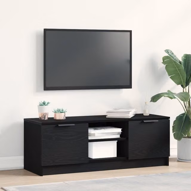 Berkfield Home Modern Black Oak TV Cabinet, W: 102 cm, D: 35 cm, H: 36.5 cm – 1