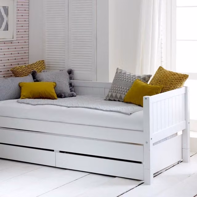 Flexa Nordic Daybed in White Solid Pine Wood with Drawers