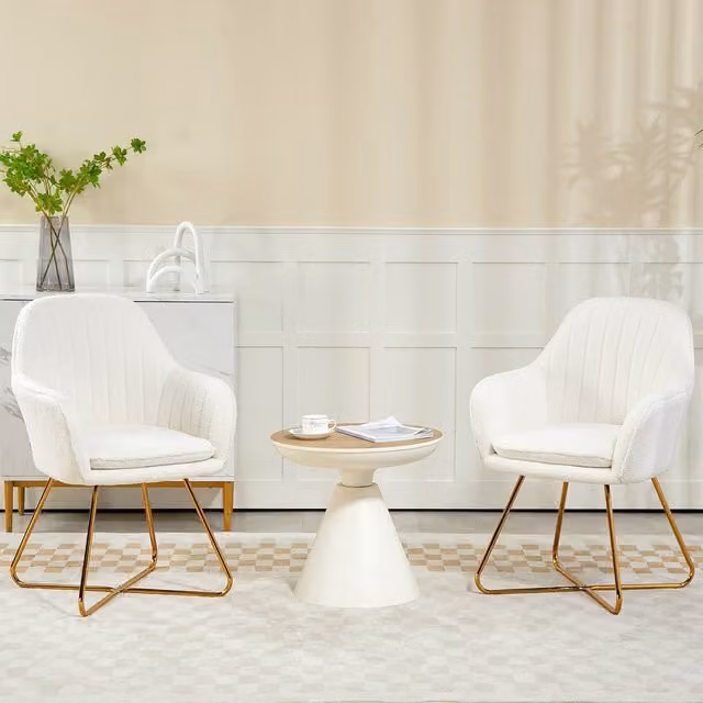 HOMCOM Set of 2 Modern Boucle Dining Armchairs with Metal Legs in Cream