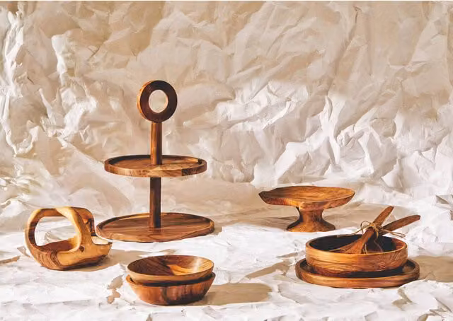 Orsina Kora Round Two Tier Sheesham Wood Cake Stand in Brown