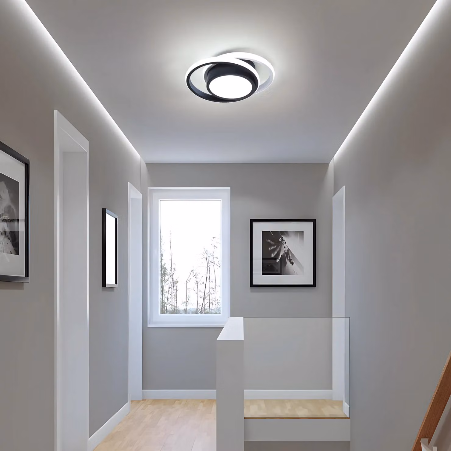 COMELY Modern Round LED Ceiling Light, 32W, Black, Cool White 6500K – 2