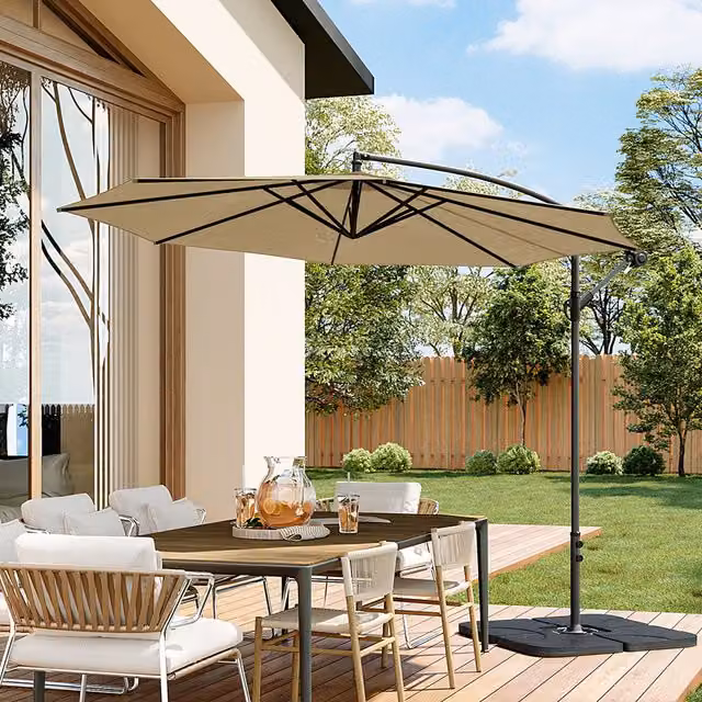 Livingandhome Modern Cantilever Garden Parasol with Metal Base in Beige and Brown