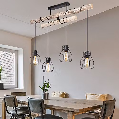 Netlighting Mina Bar Pendant Ceiling Light in Black and Wood with 4x E27 Sockets – 2