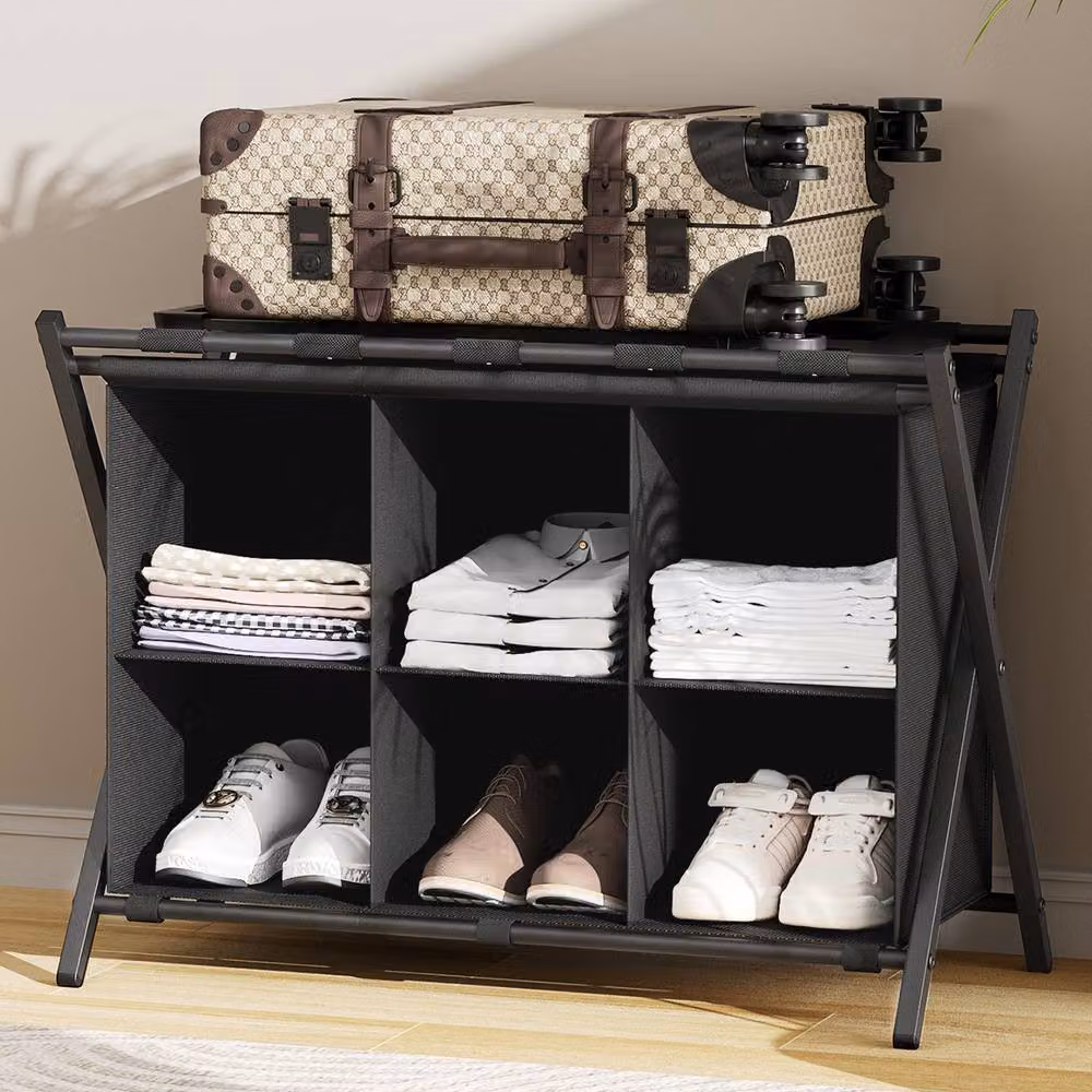 Huhote Black 6 Cube Storage Shelves and Luggage Rack – 10