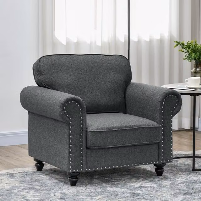 HOMCOM Mid-Century Modern Fabric Tub Armchair in Grey