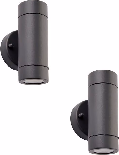 Loops 2 Pack Up & Down Twin Outdoor IP44 Wall Light in Anthracite with Stainless Steel and Glass Finish – 1