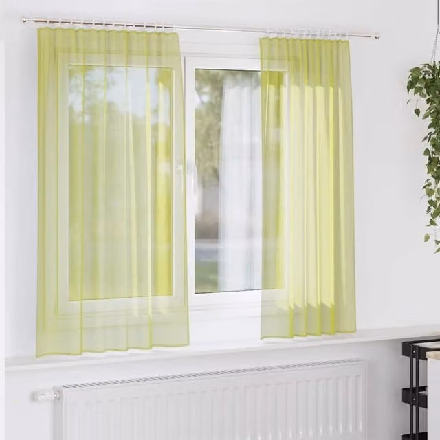 Berkfield Home Apple Green Voile Fabric Panel Curtains with Rod Pockets, 2 Pack