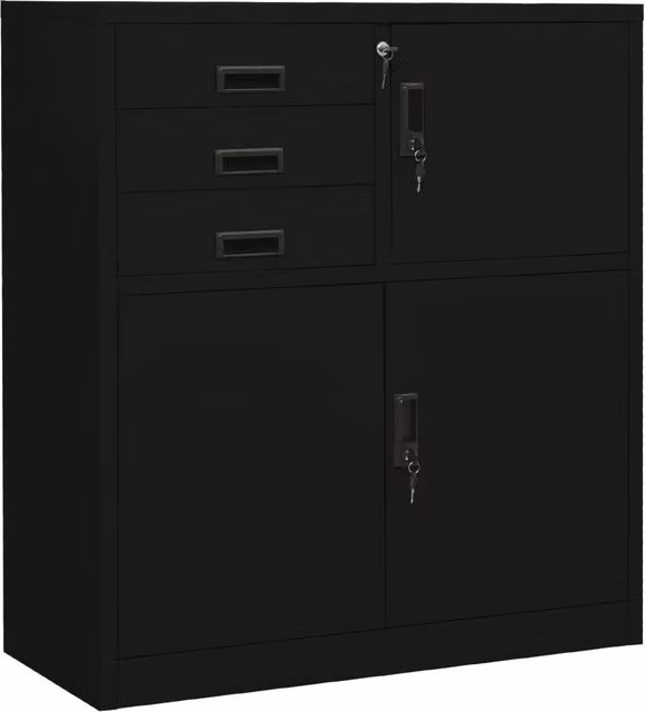 Berkfield Home Office Black Steel Cabinet with Hinged Doors and Internal Drawers, W/D/H: 90 x 40 x 102 cm