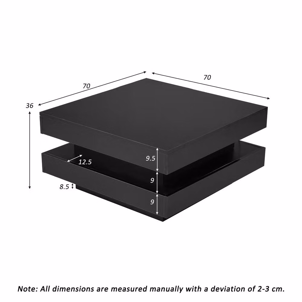 ModernLuxe High Gloss Square Coffee Table with 360 Degree Rotating Top and LED Light in Black W/D/H: 70 x 70 x 36 cm – 4