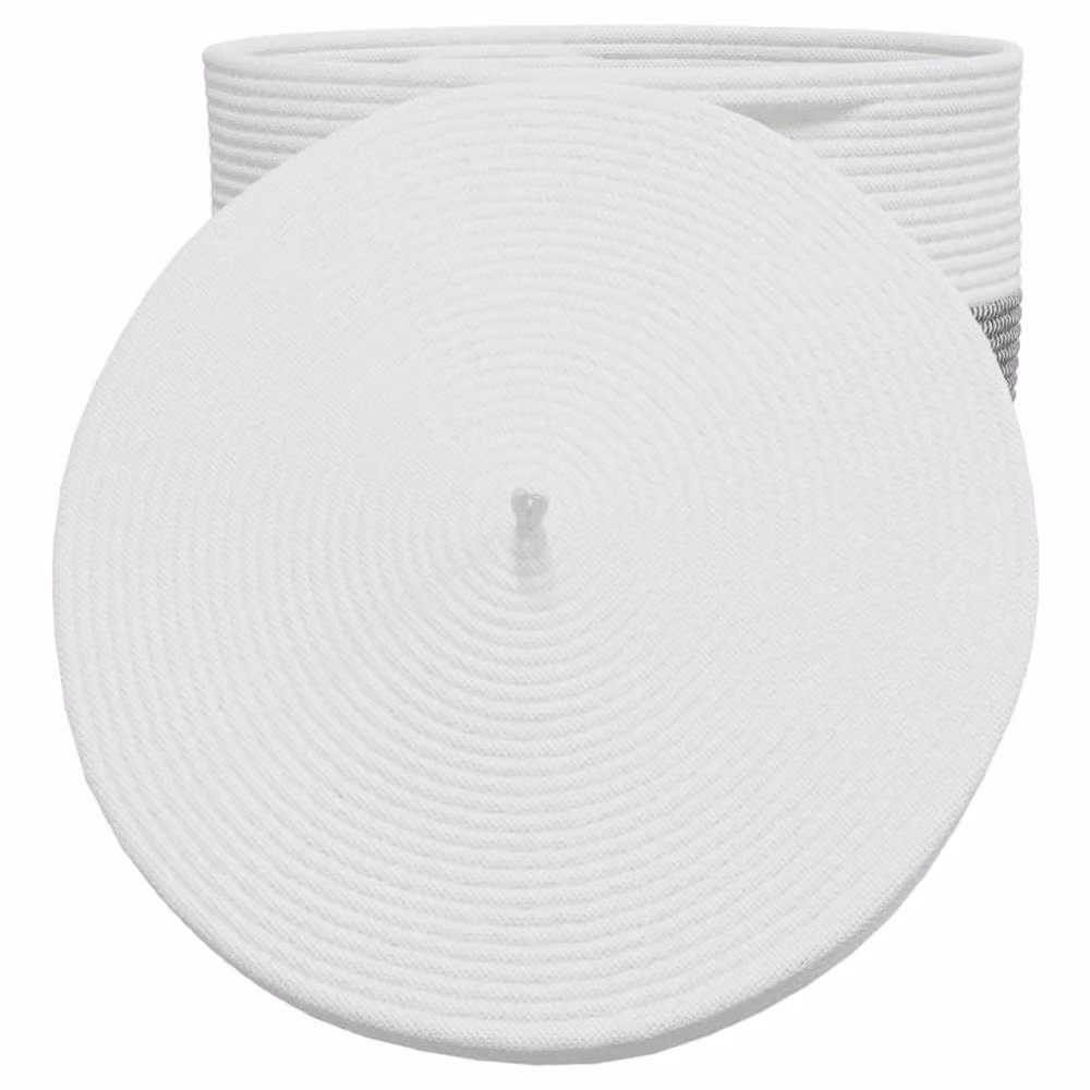 Berkfield Cotton Home Storage Basket with Lid and Handles, White and Black, W: 40 cm, H: 35 cm – 3