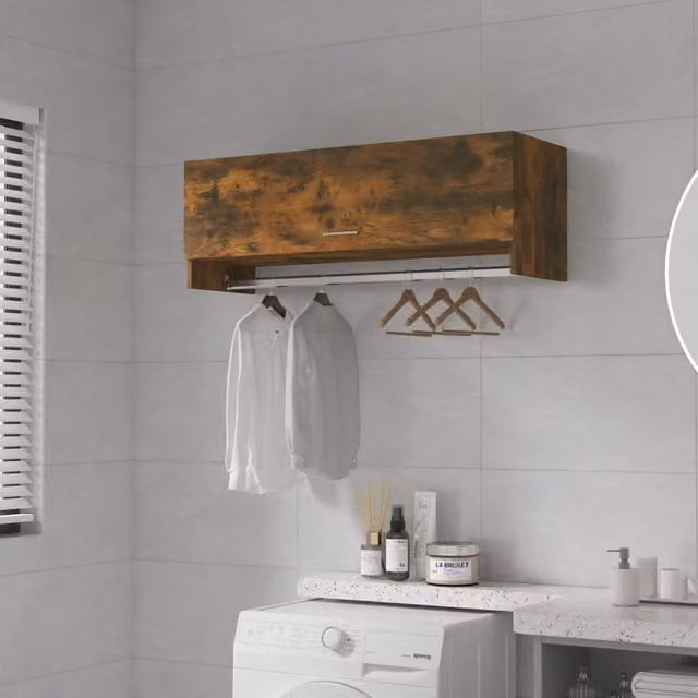 Berkfield Home Smoked Oak Wardrobe in Brown, W/D/H: 100 x 32.5 x 35 cm – 1