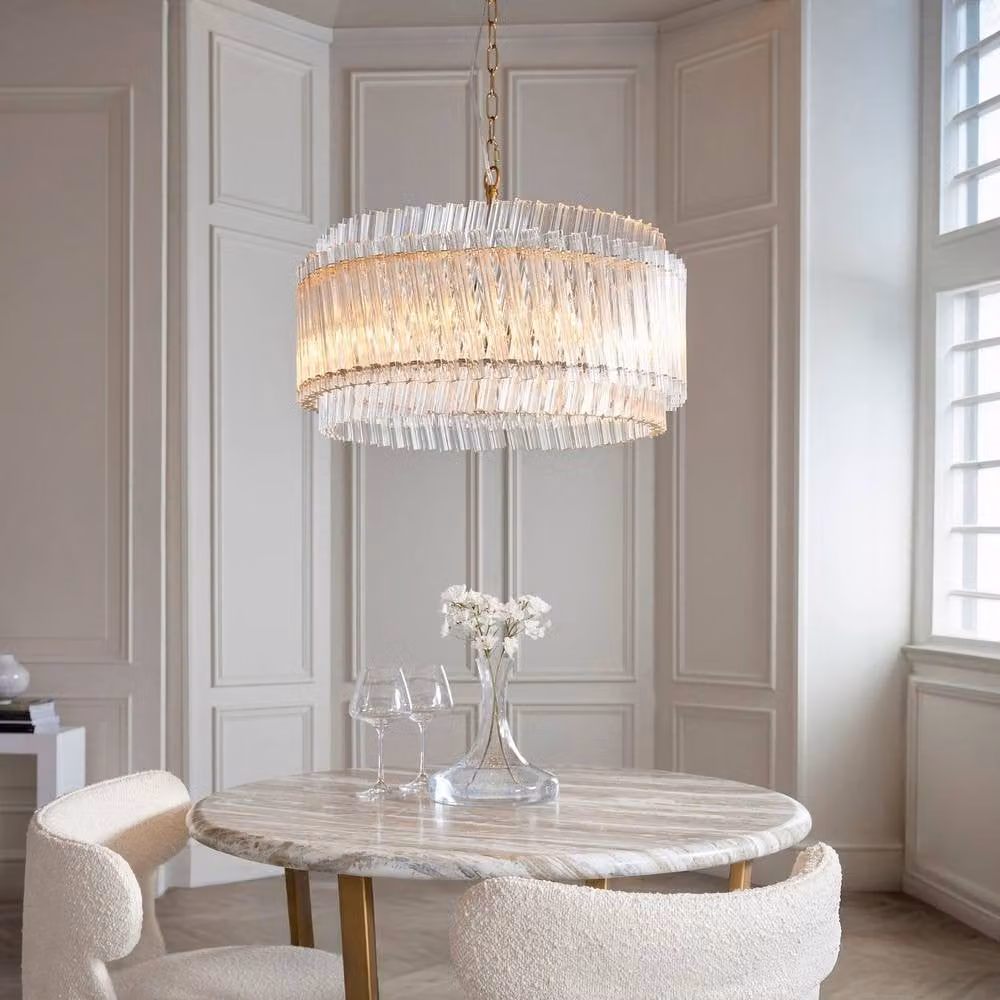 Netlighting Langford Gold and Brass Pendant Light with Transparent Glass Cylinders, 5 x E14 LED – 2