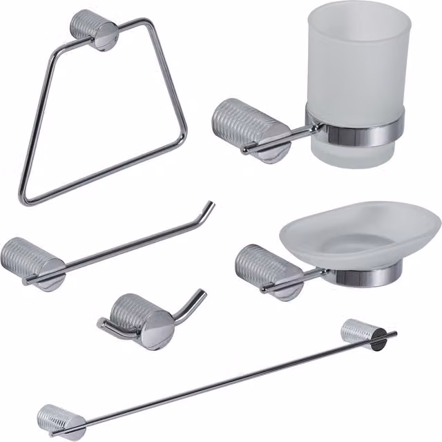 Showerdrape Vitality 6 Piece Wall Mounted Stainless Steel Bathroom Accessory Set in Metallic Silver