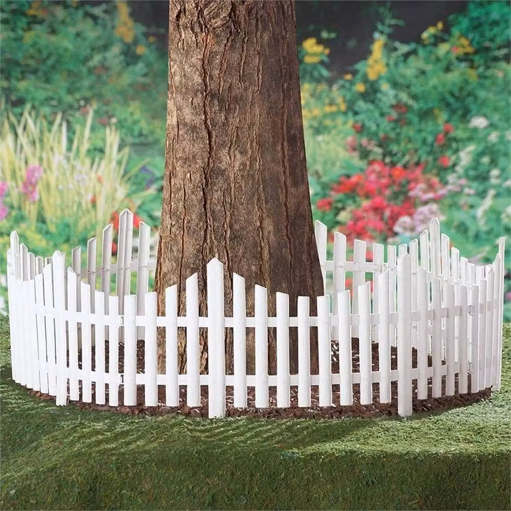 Kelvenix 10-Piece White Wood Effect Plastic Garden Edging and Lawn Border Picket Fence – 3
