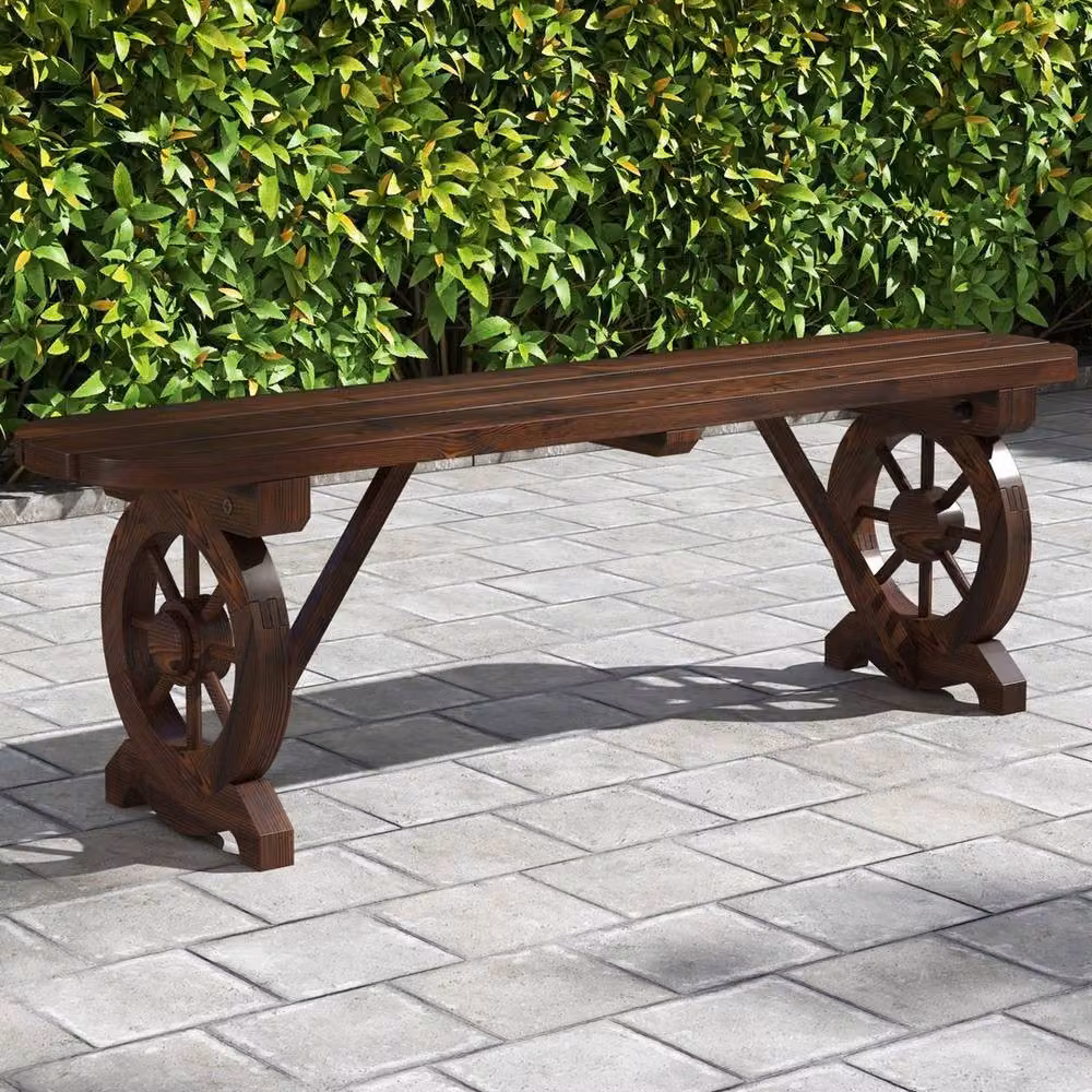 SPETLEK Rustic Brown Wood Garden Bench W/H: 50 x 100 cm – 5