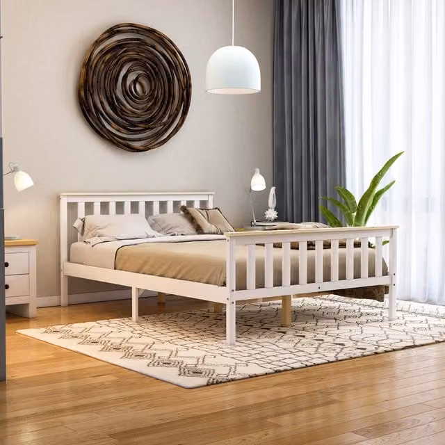 Vida Designs Milan Double Wooden High Foot End Bed in White and Pine, W: 140 cm, L: 200 cm