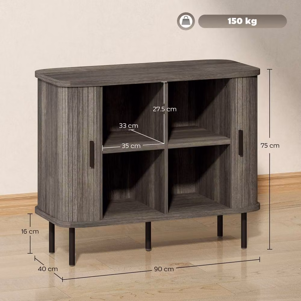 Wyld Haus Tayoyo Mid Century Grey Sideboard with Slatted Sliding Doors W/D/H: 152 x 40 x 75 cm – 2