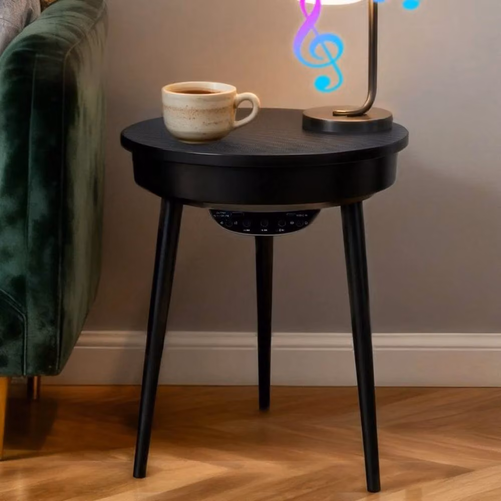KORVIXA Black Carbon Fiber Smart Side Table with Bluetooth Speaker, W/D: 100 x 100 cm – 3