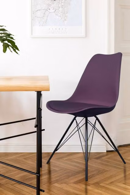 Fusion Living Soho Plastic Dining Chair with Black Metal Legs in Purple – 1