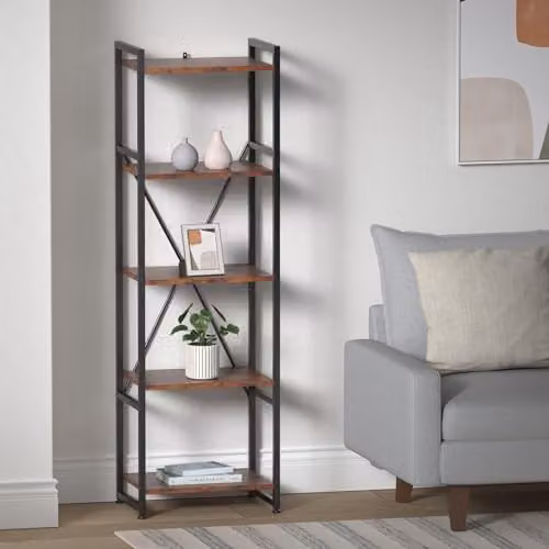 tectake Industrial Bookcase with 5 Adjustable Shelves and Steel Frame, Brown, W/D/H: 47.5 x 34.5 x 151.5 cm – 2