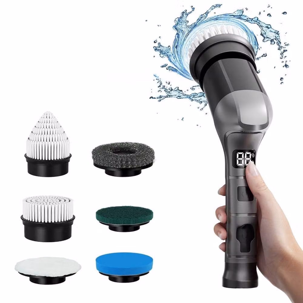 Ventryn 6-in-1 Electric Cleaning Brush with Rotating Heads in Grey – 3