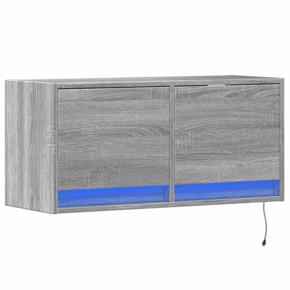 Berkfield Home Modern TV Wall Cabinet with LED Lights in Grey Sonoma, W: 80 cm, D: 31 cm, H: 35 cm – 2