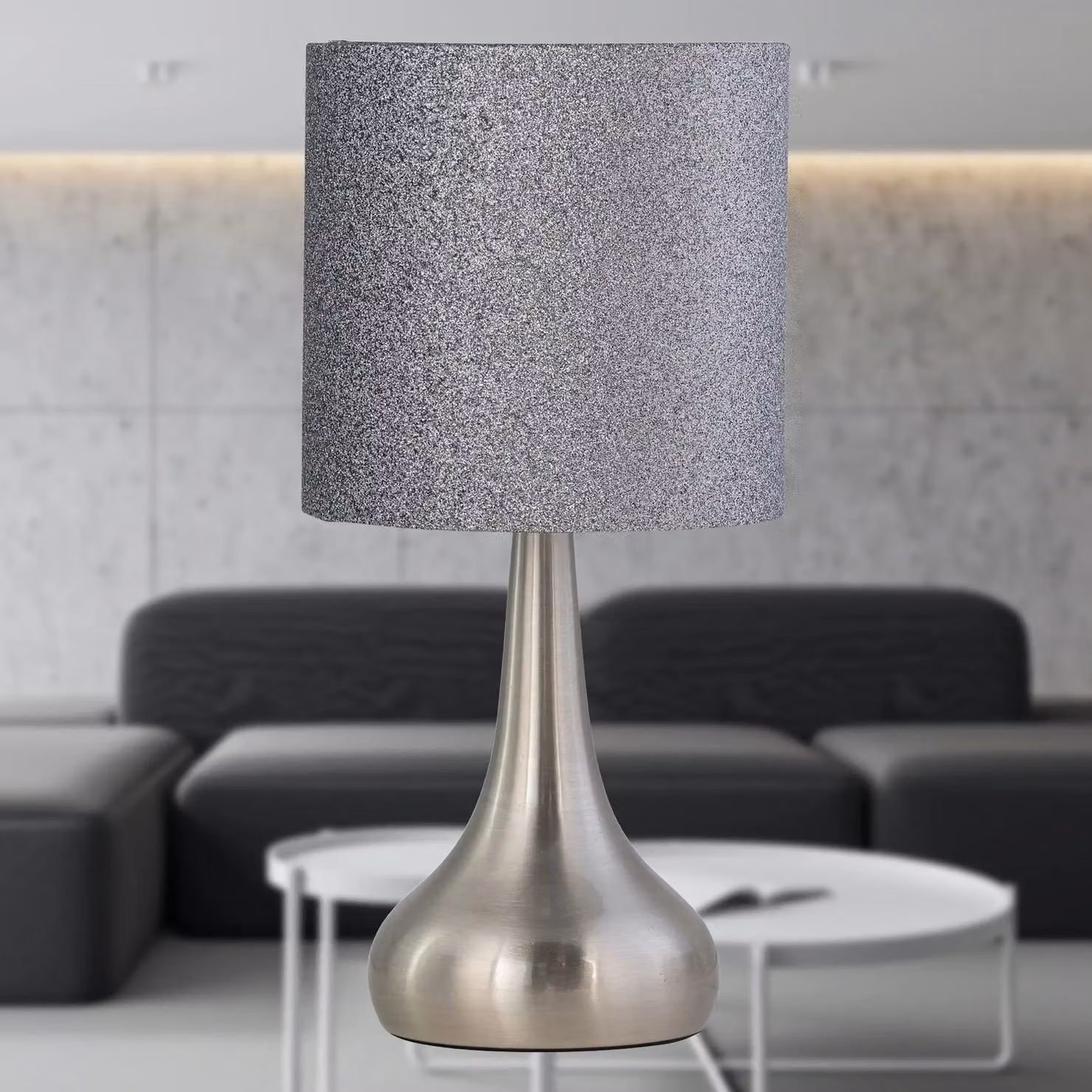 First Choice Lighting Romana Touch Operated Table Lamp in Silver and Brushed Chrome – 3