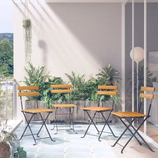 Berkfield Home Set of 4 Folding Bistro Chairs in Brown Solid Acacia Wood and Steel – 1
