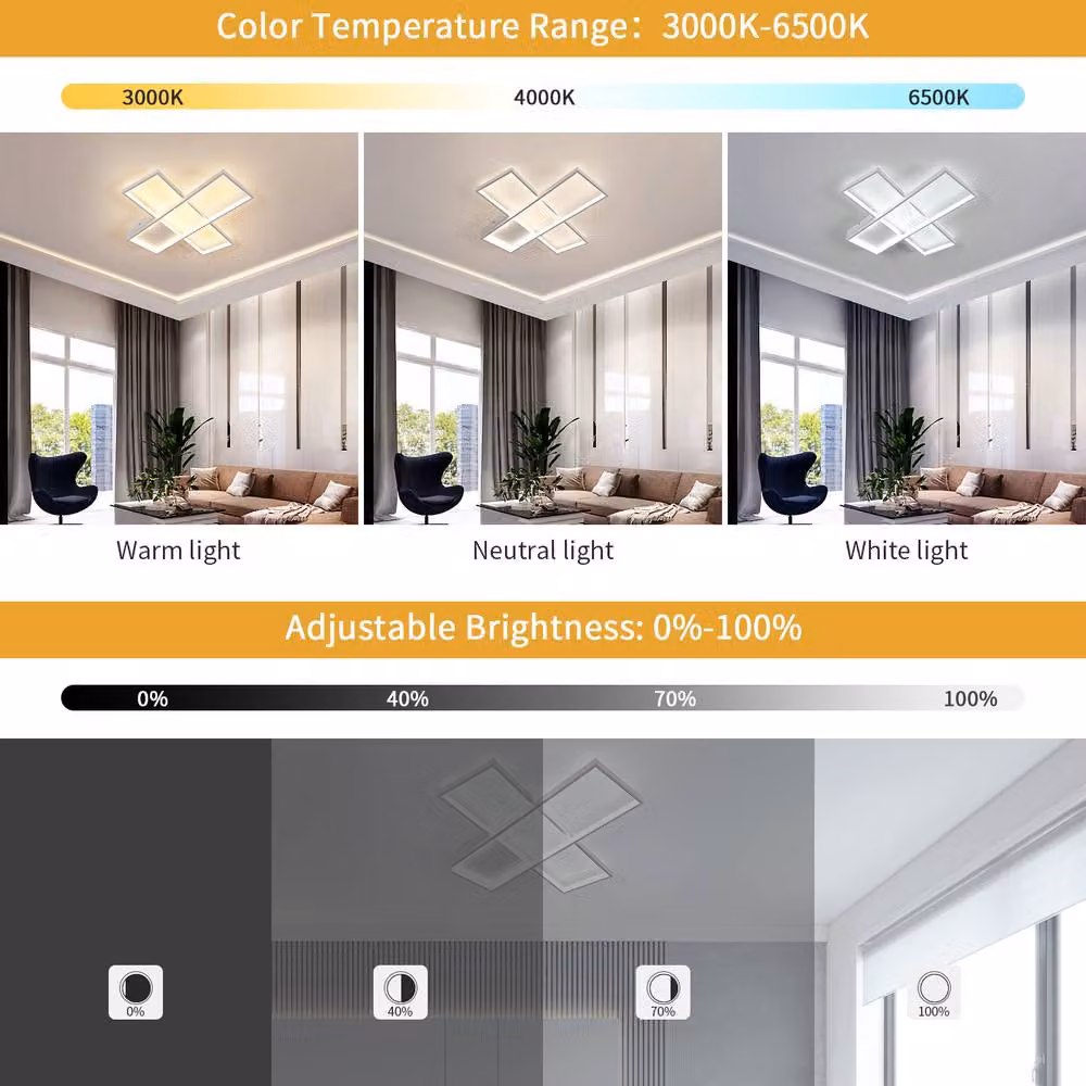 Pheashine Modern Rectangular LED Ceiling Light in White with Remote Control and Stepless Dimming – 2