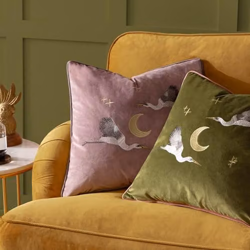 Paoletti Moonlit Flight Embroidered Velvet Cushion, Green, W/D/H: 45 x 45 x 45 cm – 3