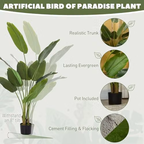 HOMCOM 160cm Tall Artificial Bird of Paradise Plant in Green – 3