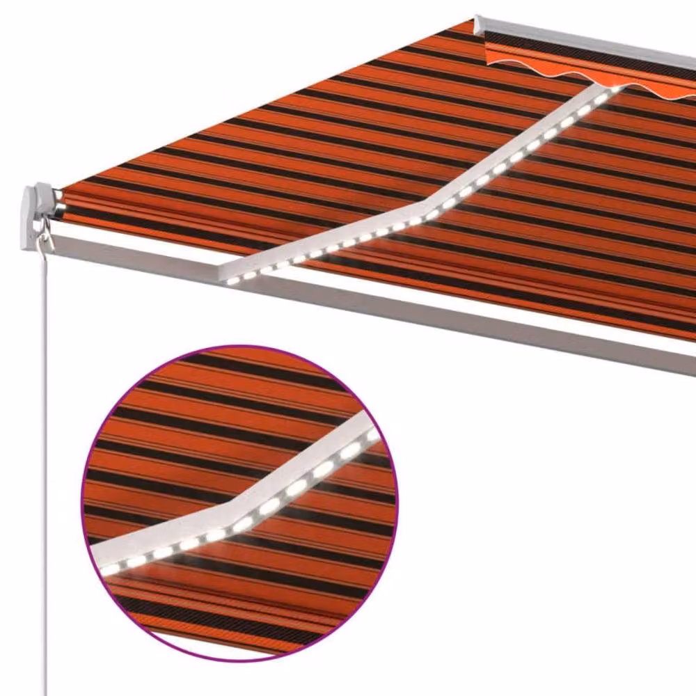 Berkfield Home Manual Retractable Folding Arm Awning with LED, Orange and Brown, W: 600 cm, D: 300 cm – 3