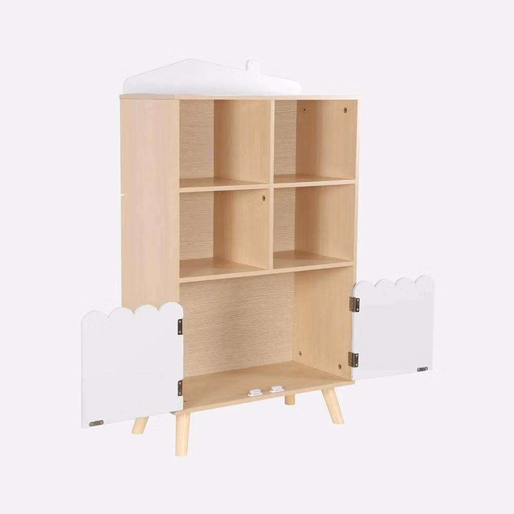 sweeek Pine Wood Library with 2 Hinged Doors and 4 Shelves, White, W/D/H: 60.0 x 30.0 x 104.5 cm – 2