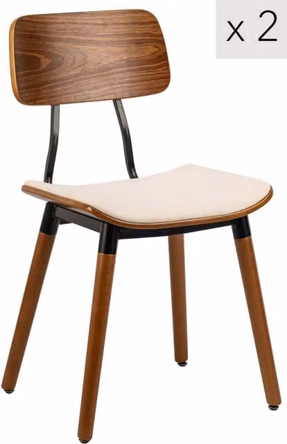 Nordlys Set of 2 Scandinavian Style Wooden Dining Chairs in Beige and White
