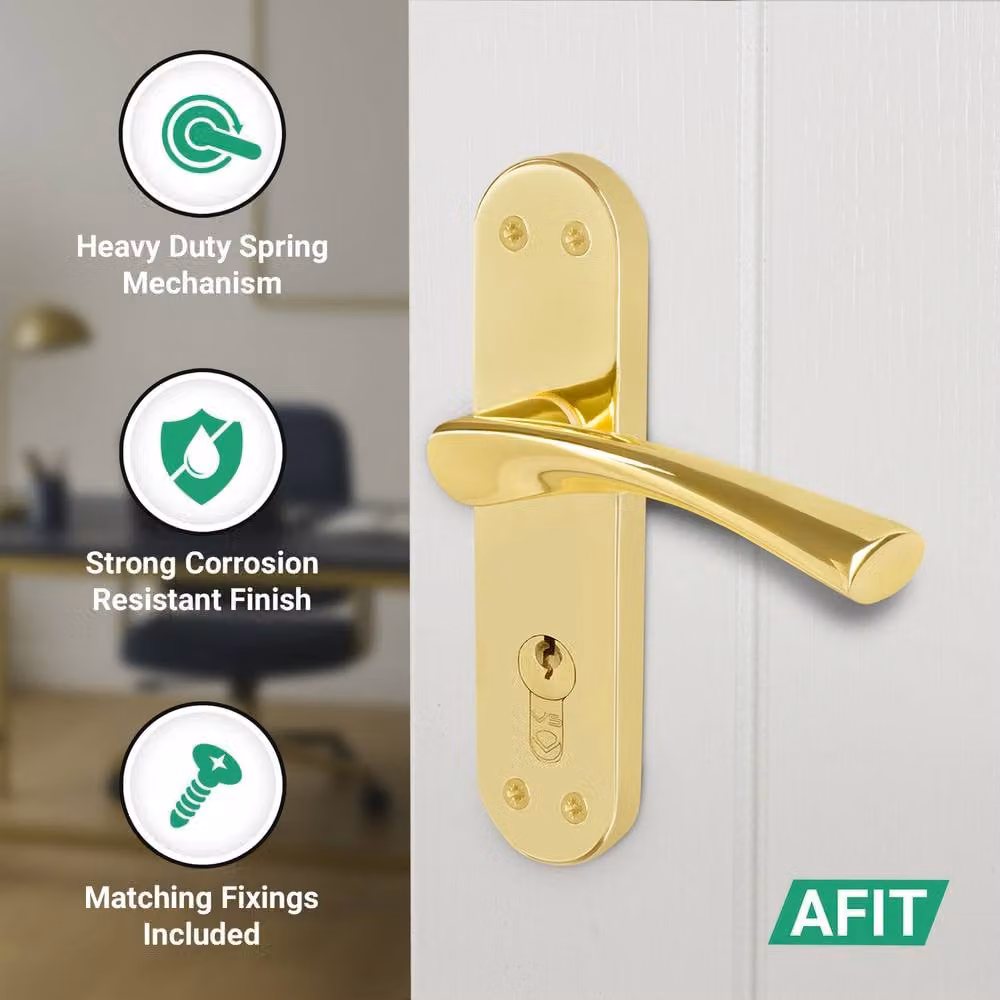 AFIT Polished Brass Twist Door Handles with Euro Escutcheon, Gold, 1 Pair – 2