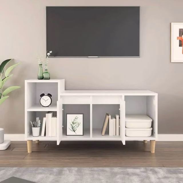 Berkfield Home White TV Cabinet in Engineered Wood, W/D/H: 100 x 35 x 55 cm