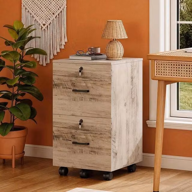 EONLION Lockable 2-Drawer Office File Cabinet in Brown with Castors, H 68 cm x W 100 cm x D 40 cm