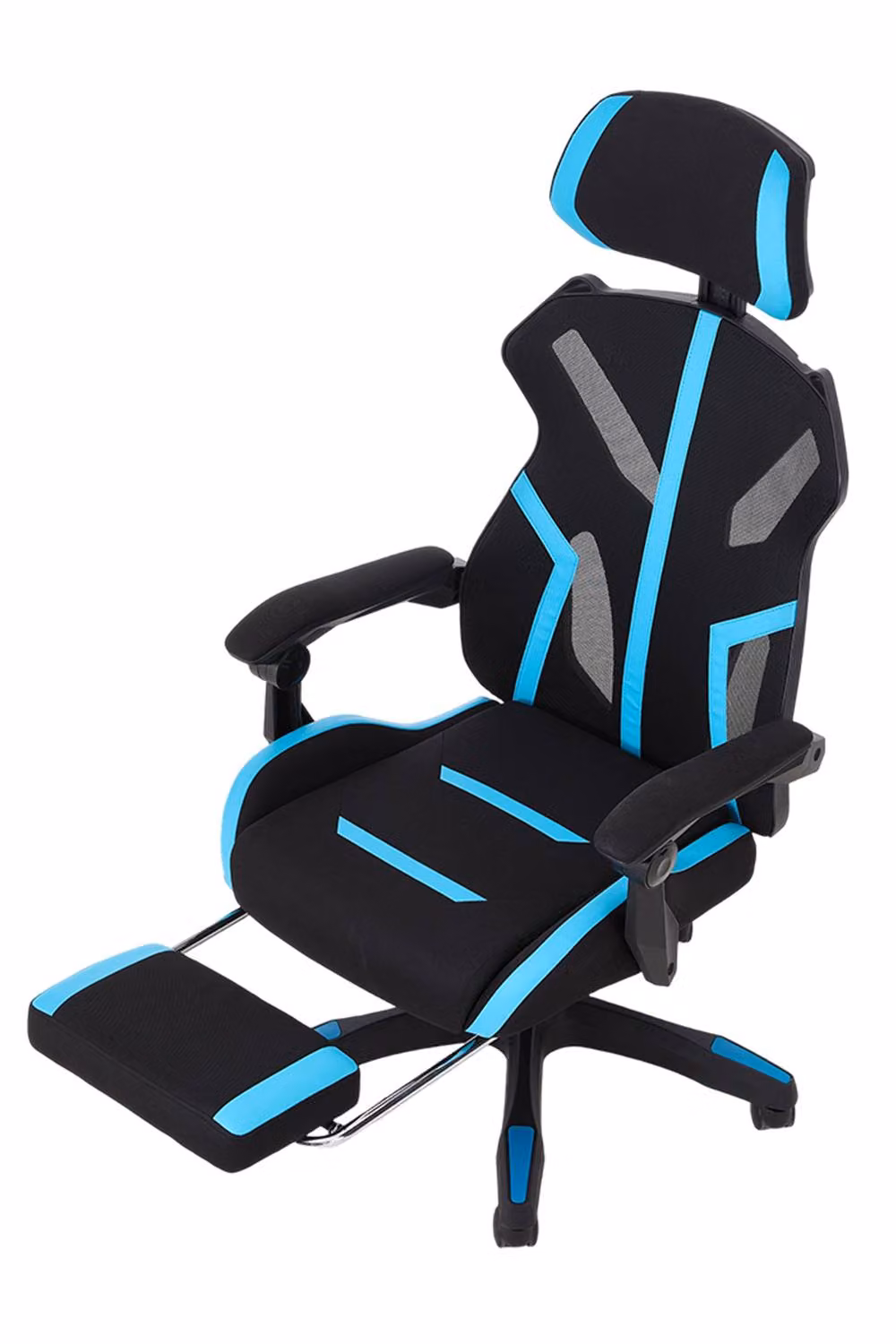 Living and Home Ergonomic High Back Gaming Office Chair with Footrest and Headrest in Blue and Black – 5