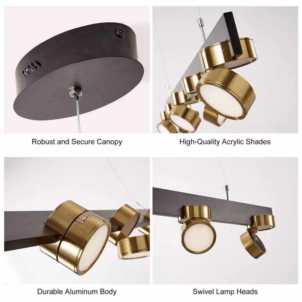 NIVOR 5 Light Modern Linear LED Pendant for Kitchen Islands and Bars in Gold/Brass or Black – 4