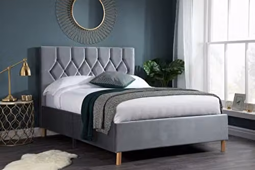 Birlea Loxley Modern Upholstered Velvet Bed in Grey, W/D/H: 180 x 200 cm – 2
