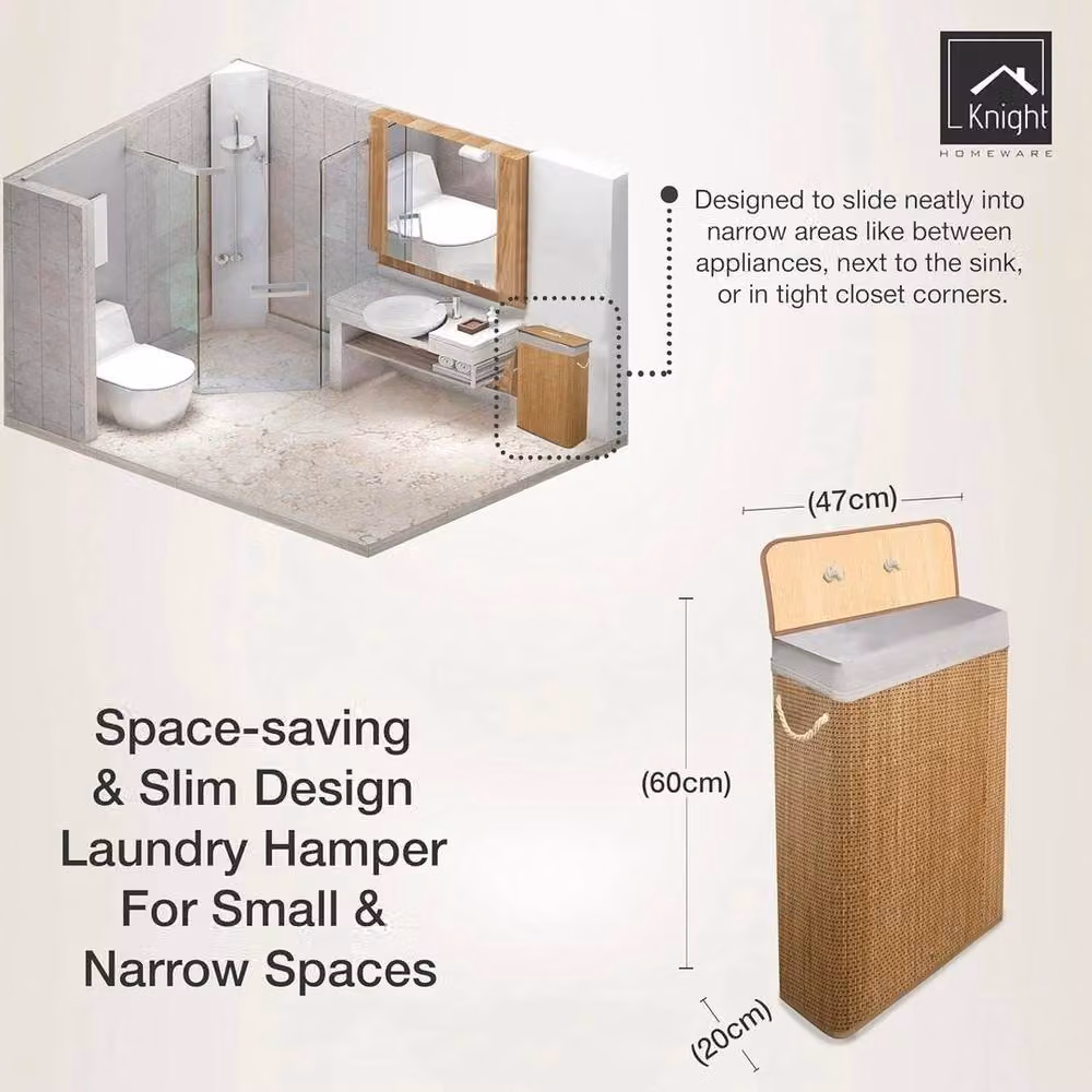 PAWNORA Bamboo Laundry Basket with Lid in Beige and Brown, W/D/H: 56.0 x 18.0 x 60.0 cm – 2