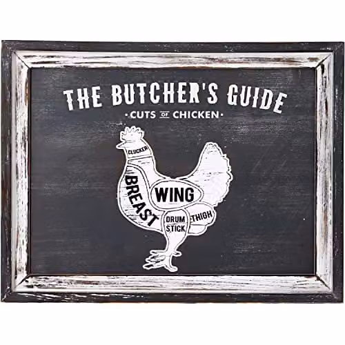 KDMD Butchers Cuts Chicken Wall Plaque in White and Grey, W: 58 cm, H: 45 cm, D: 1 cm – 1