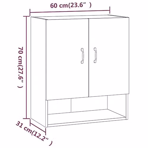 vidaXL Wall Cabinet in Brown MDF with Hinged Doors and Open Shelf, W: 60 cm, D: 31 cm, H: 70 cm – 3