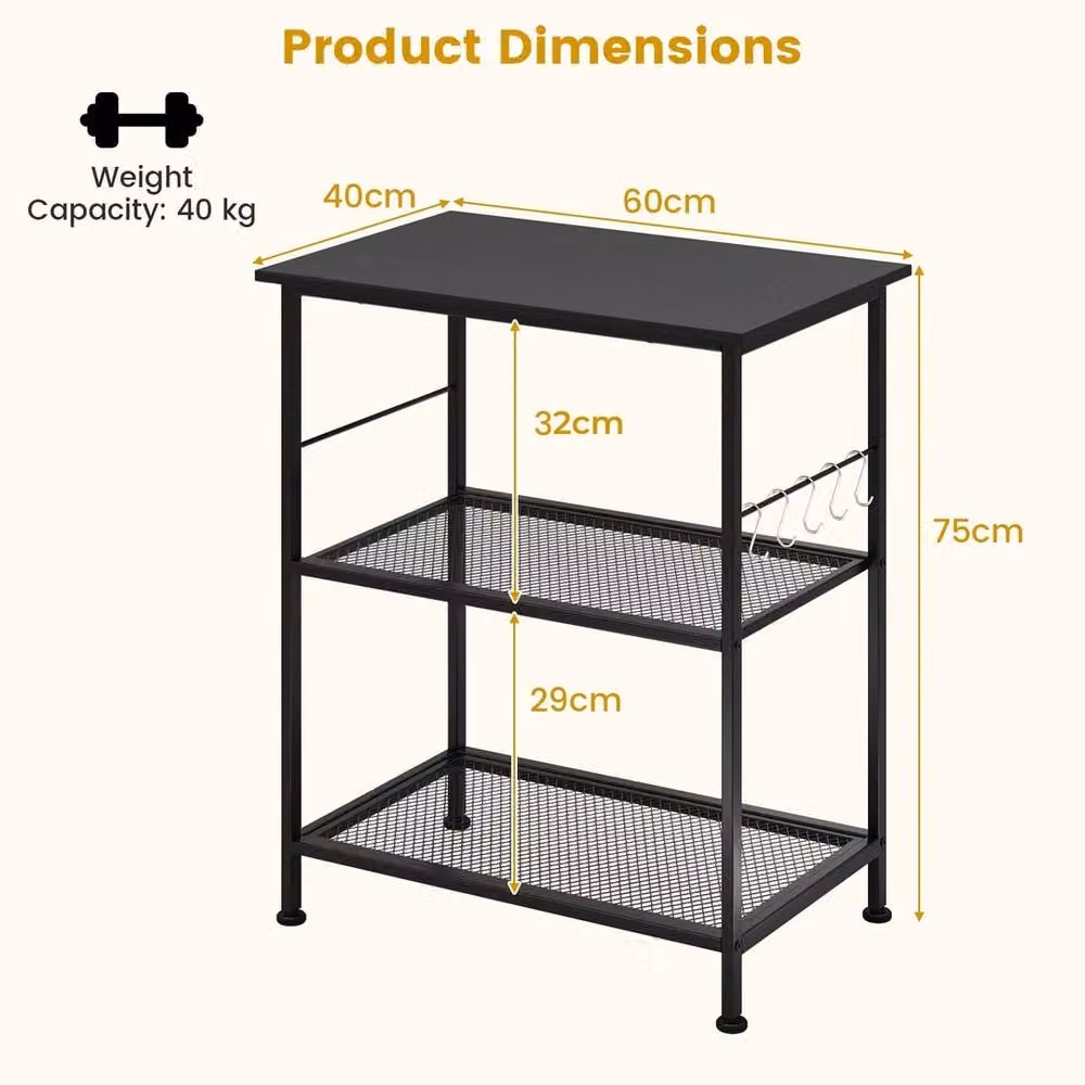 VOGREX Black Industrial Lockable Rolling Kitchen Serving Trolley with Castors – 2
