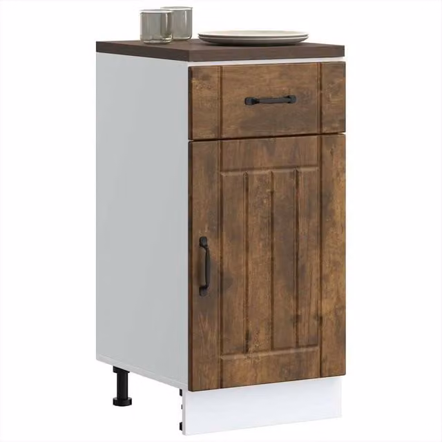 Berkfield Home Lucca Kitchen Base Cabinet in Smoked Oak Brown, W/D/H: 40.0 x 46.0 x 81.5 cm