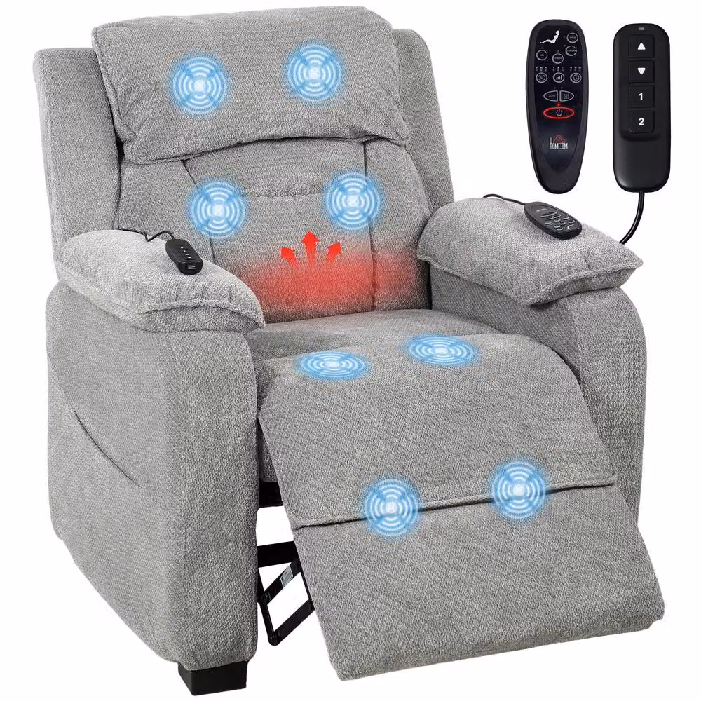 HOMCOM Power Recliner Armchair with Massage and Heat in Light Grey – 2