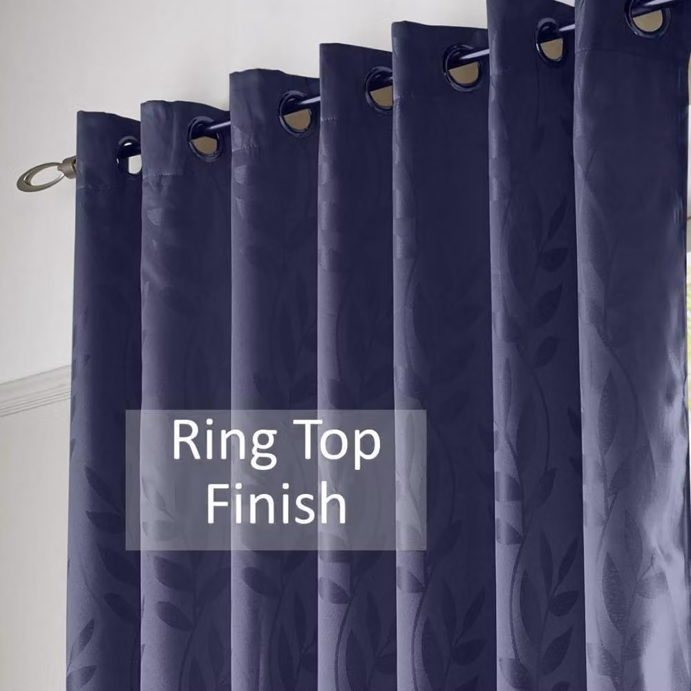 Luxury Living Jacquard Leaf Ring Top Curtains in Blue, Width: 117 cm, Drop: 183 cm – 4